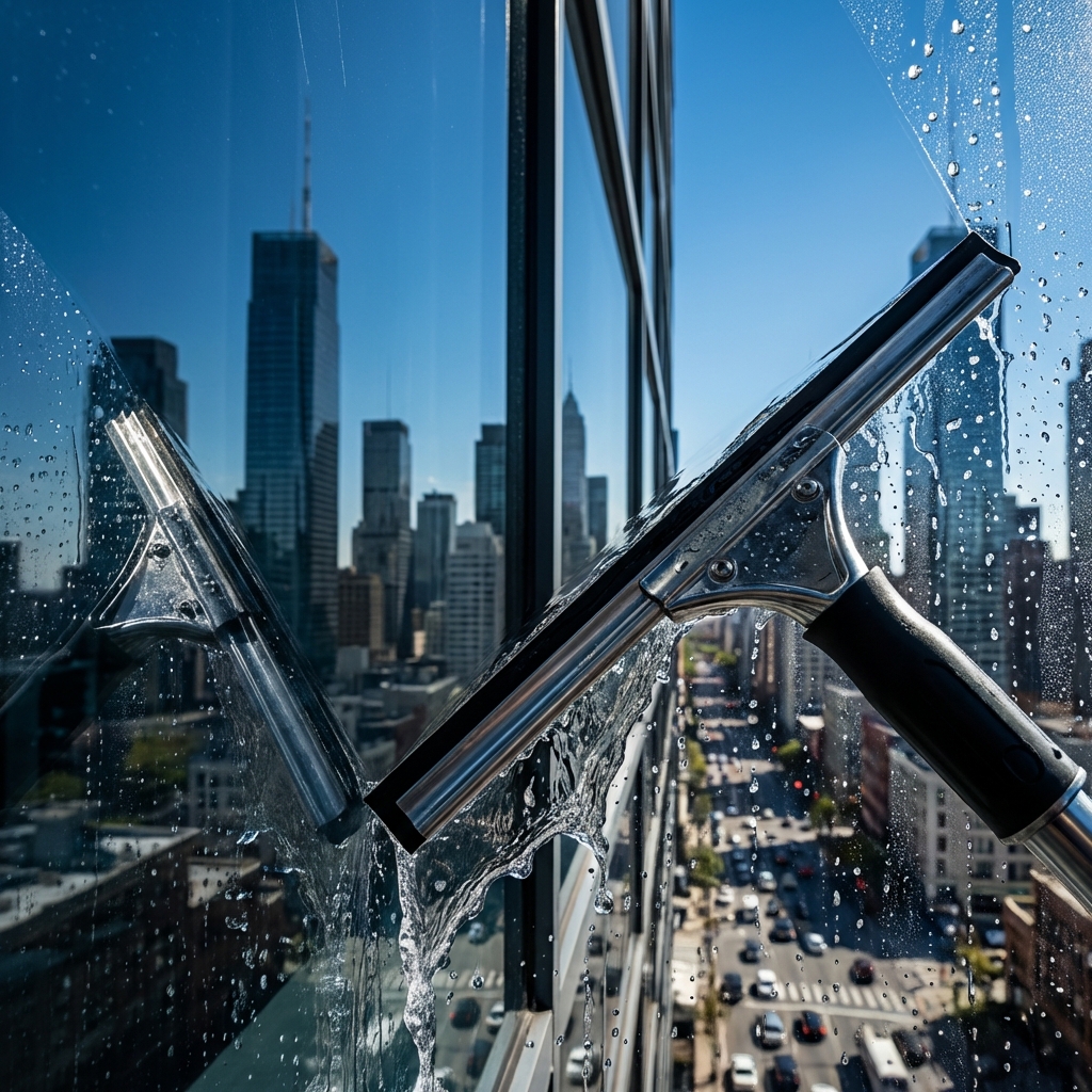 Professional window cleaning on a high rise building